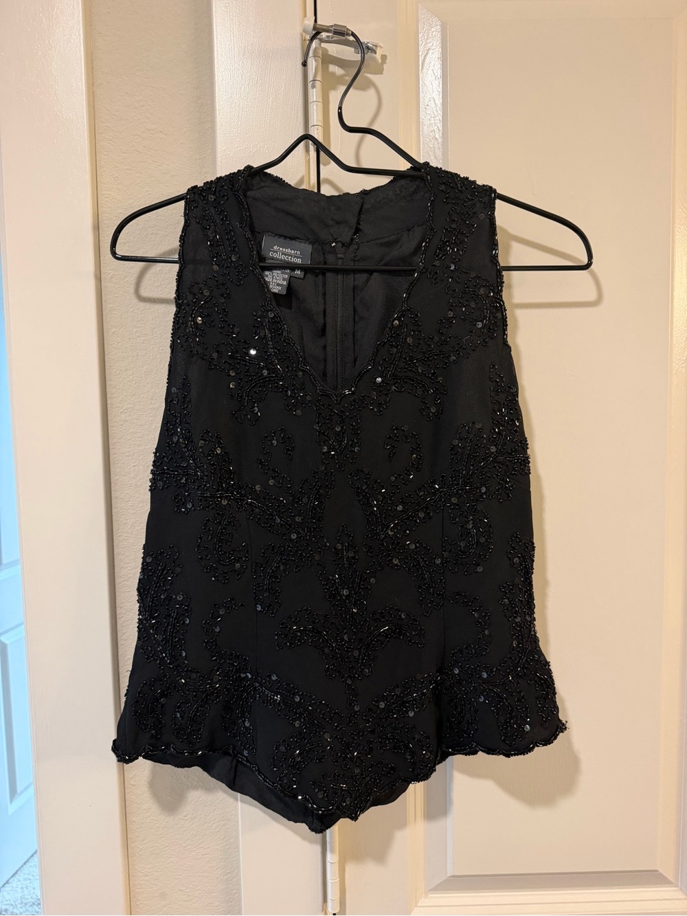 dressbarn Black Beaded V-Neck Sleeveless Camisole